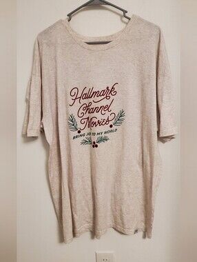 Hallmark Channel Movies Tee - Cream with Red & Green Print Holiday Christmas XXL